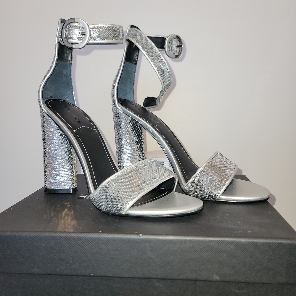 Never Worn & Box Included! Kendall & Kylie Shimmering Silver Block Heels